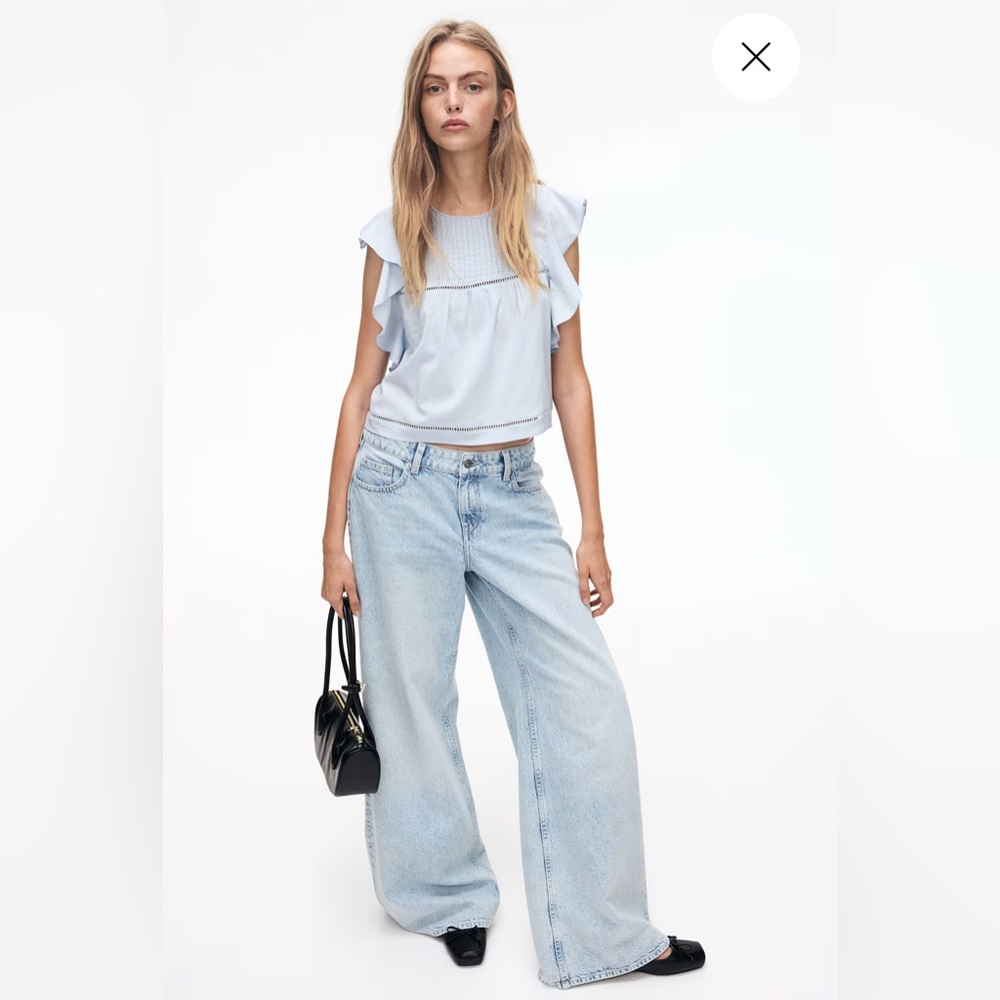 Light Blue Women's Flutter-sleeved Blouse